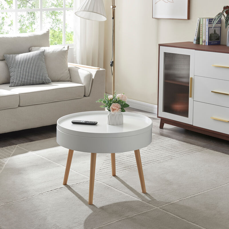 foto del prodotto  en.casa tavolino basso bongard contenitore con piano rotondo rimovibile bianco