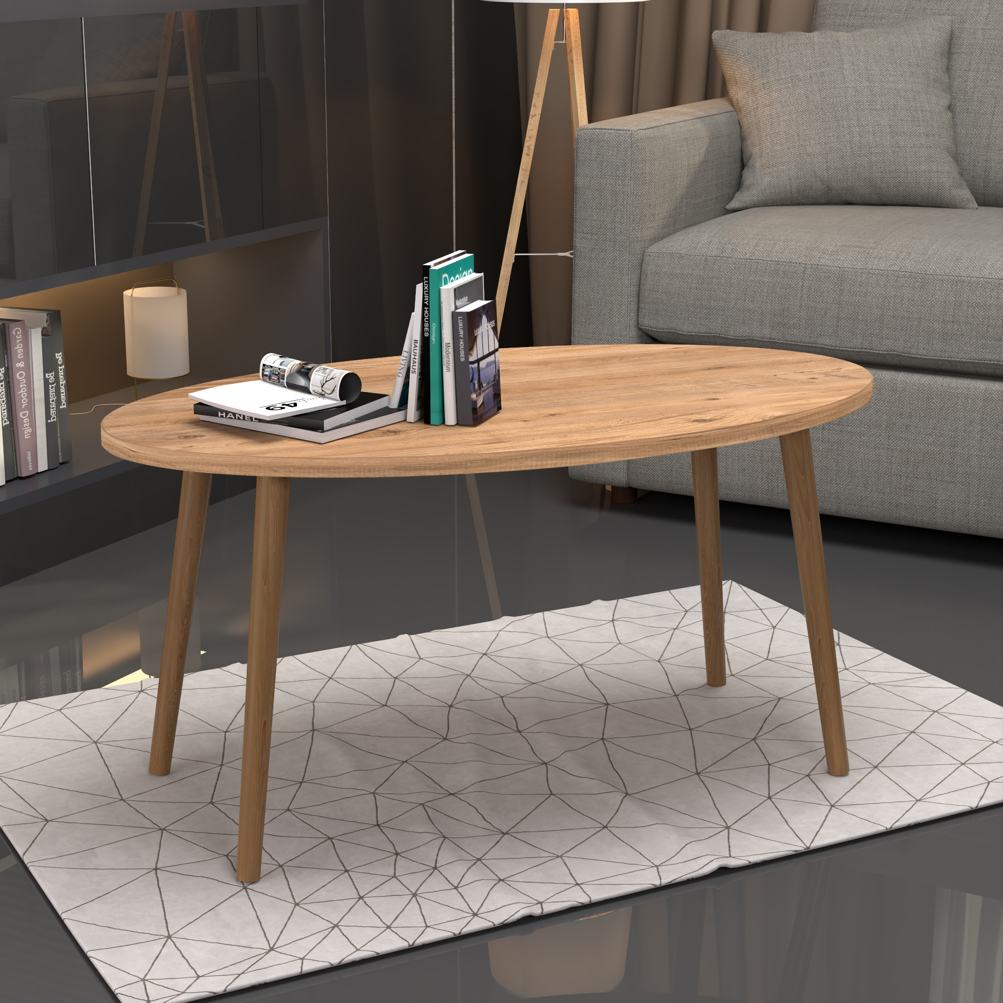 foto del prodotto  en.casa tavolino basso da caff sindal axlxp 41 x 90 x 50 cm tavolino da salotto con gambe in legno e piano ovale color legno