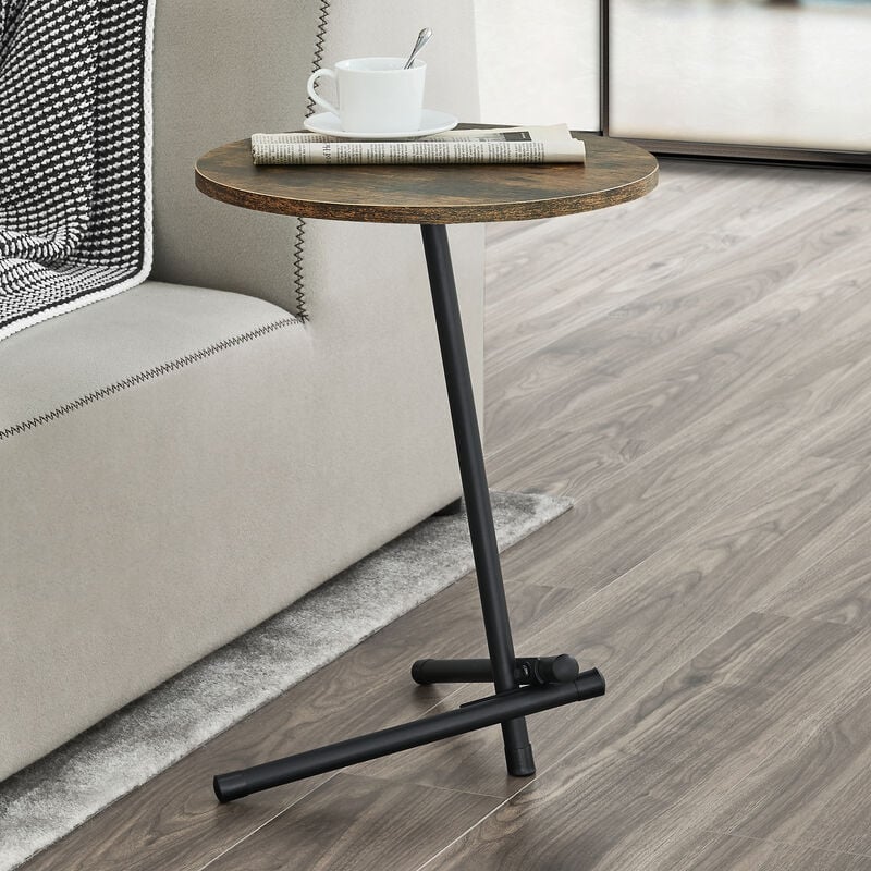 foto del prodotto  en.casa tavolino basso laterale karup con piano rotondo effetto legno scuro