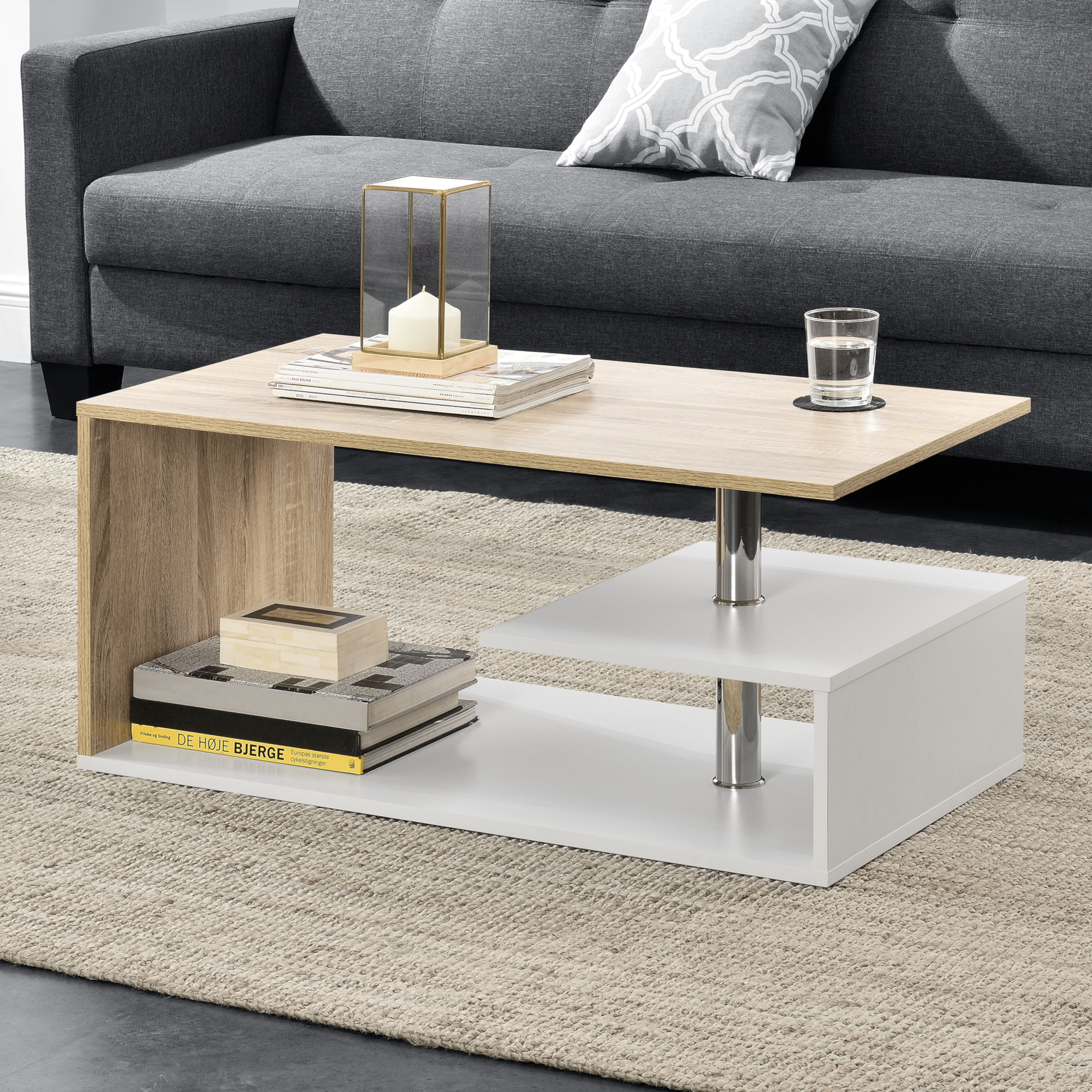 foto del prodotto  en.casa tavolino da salotto haarlem con 3 piani 90 x 50 x 41 cm effetto rovere bianco