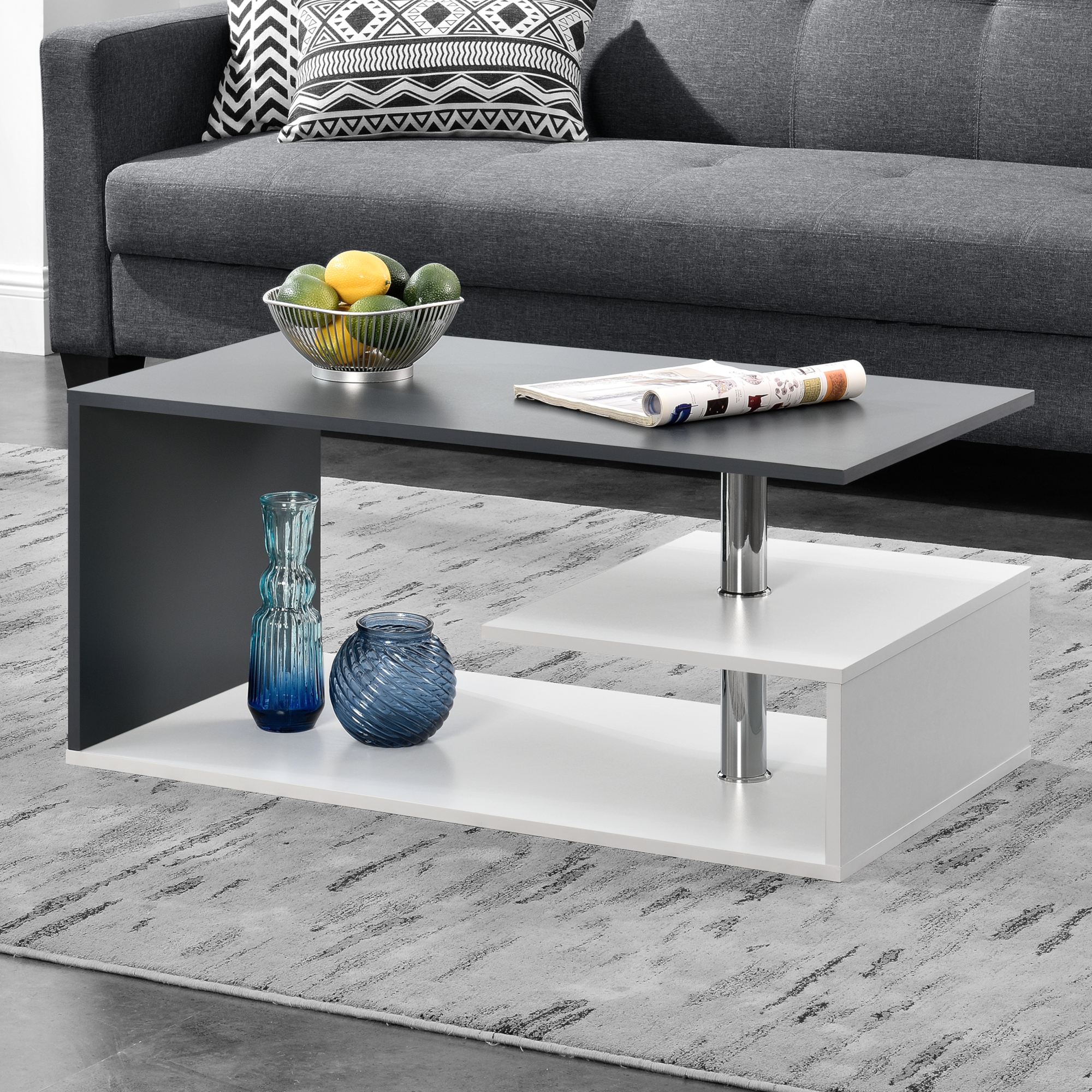 foto del prodotto  en.casa tavolino da salotto haarlem con 3 piani 90 x 50 x 41 cm grigio scuro bianco
