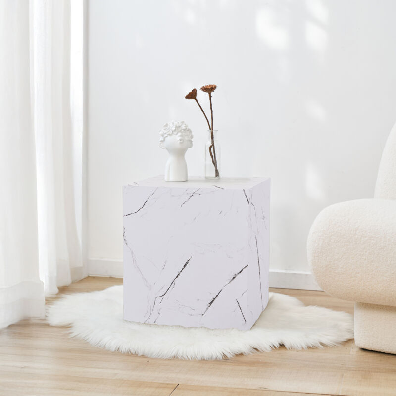 foto del prodotto  en.casa tavolino ellelu a forma di cubo 45 x 40 x 40 cm effetto marmo bianco