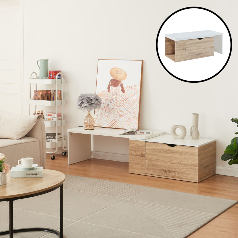 foto del prodotto  en.casa tavolino estensibile ster ker mobile basso con anta a ribalta effetto legno bianco