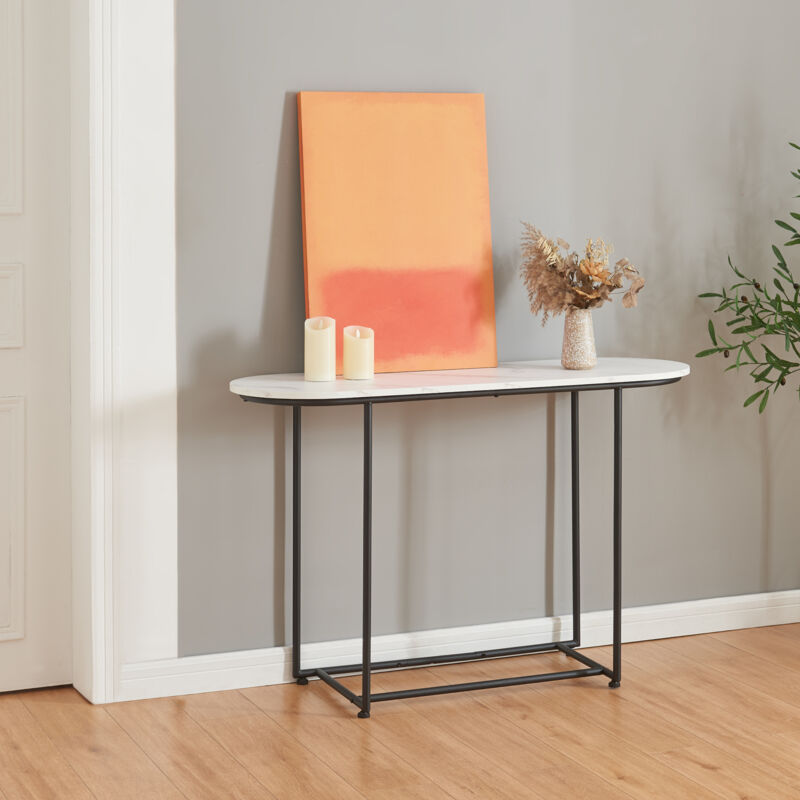 foto del prodotto  en.casa tavolo a consolle nordfron con piano ellittico 120 x 40 x 75 cm effetto marmo bianco