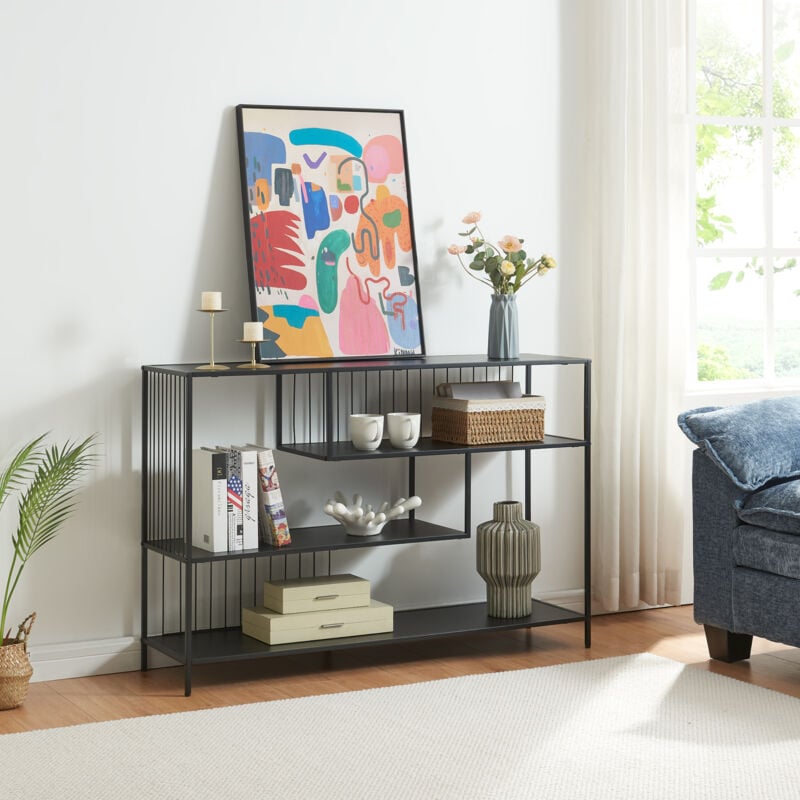 foto del prodotto  en.casa tavolo a consolle oxel sund scaffale basso a 4 piani 120x33x80 cm nero