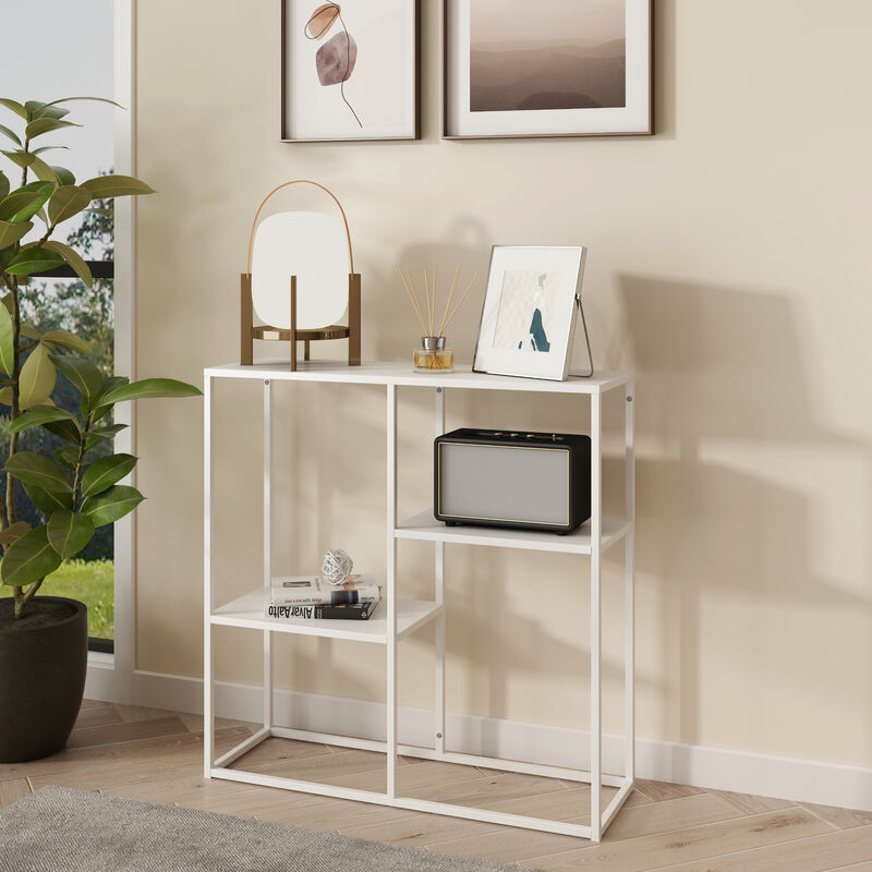 foto del prodotto  en.casa tavolo a consolle str mstad scaffale da terra espositore 80x80x26 cm acciaio bianco opaco