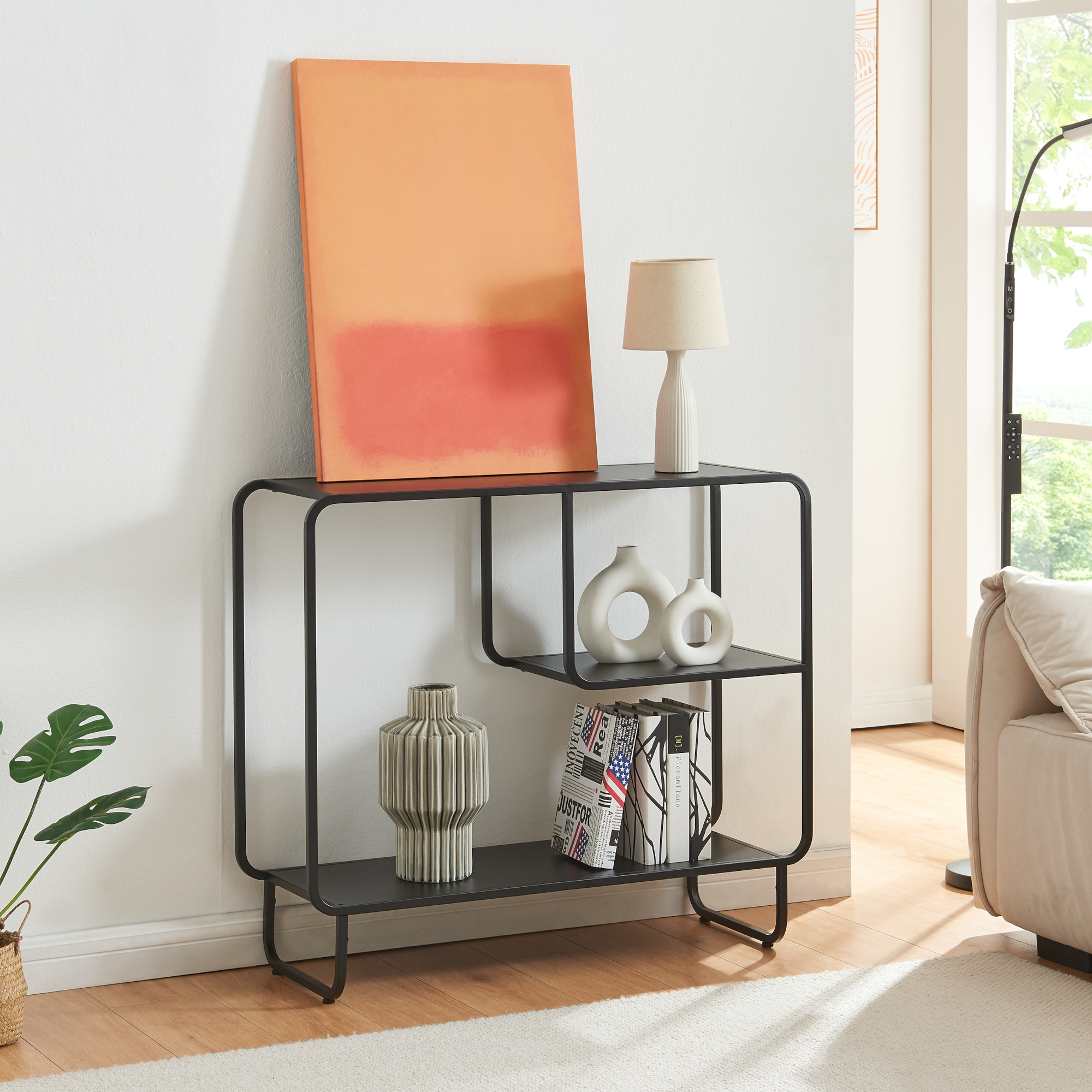 foto del prodotto  en.casa tavolo consolle f rder in acciaio nero opaco 91,5 x 33 x 80,5 cm