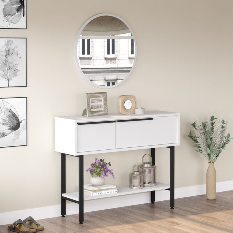 foto del prodotto  en.casa tavolo consolle vesanto con scomparti chiusi 100 x 30 x 76 cm bianco nero