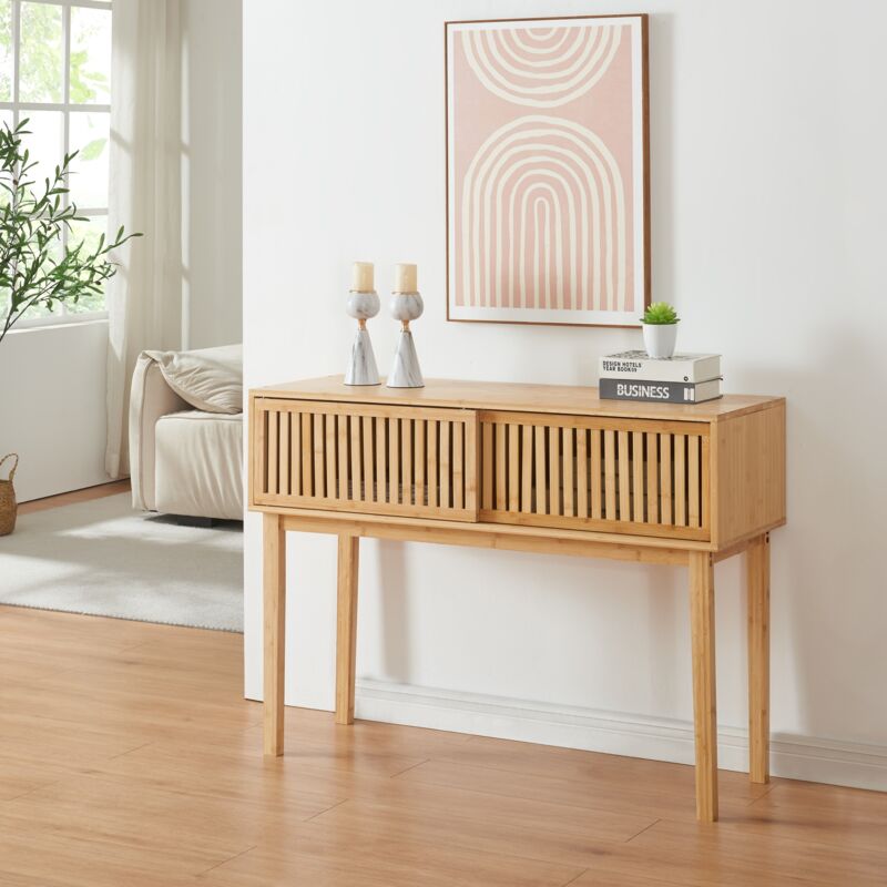 foto del prodotto  en.casa tavolo consolle yp j in bamb con ante scorrevoli 110 x 39 x 80,5 cm
