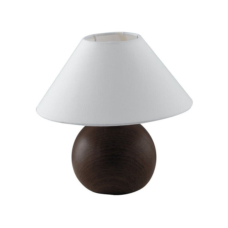 foto del prodotto ""lampada da tavolo rovere in ceramica effetto legno scuro e paralume in tessuto""