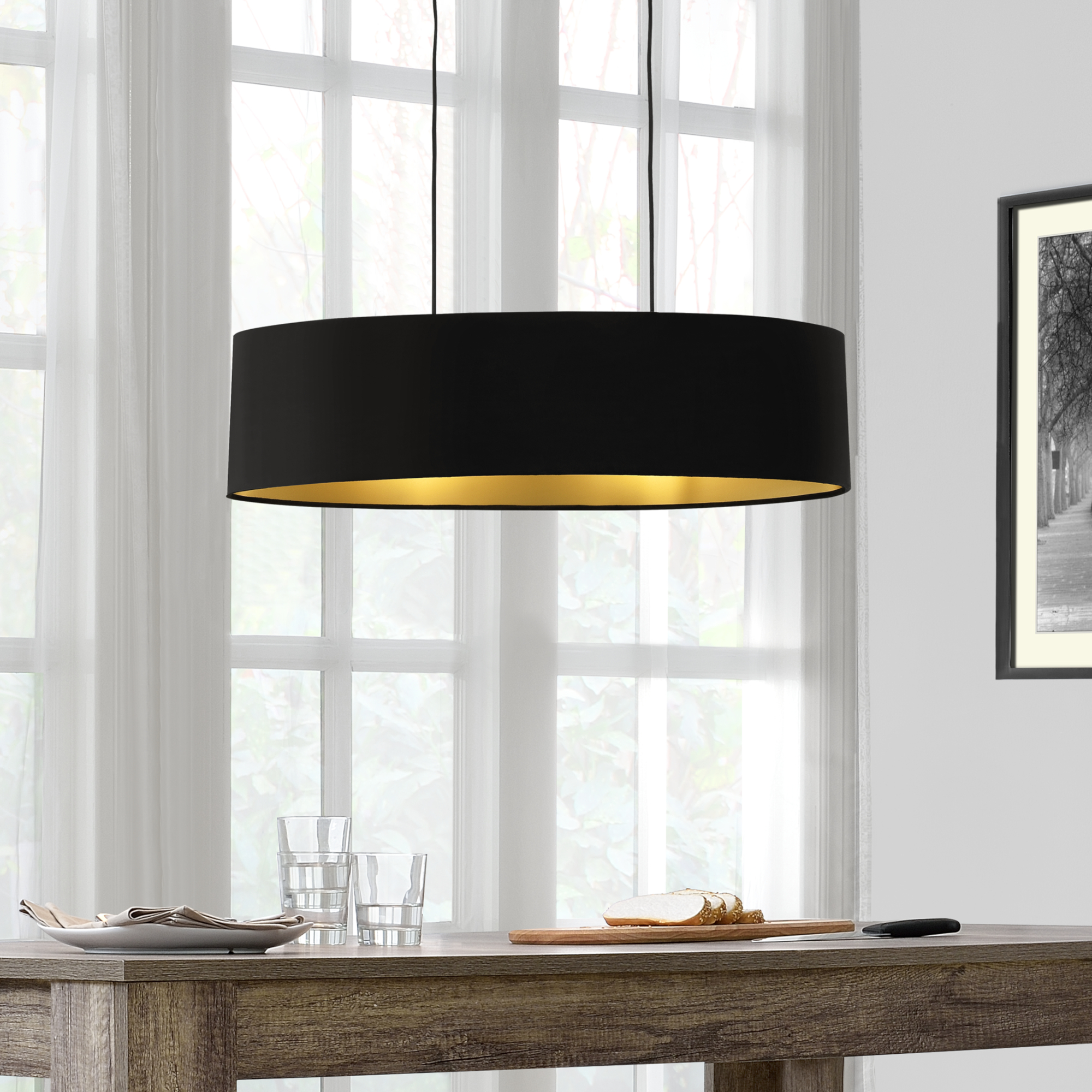 foto del prodotto [lux.pro] lampada a sospensione - altezza 132 cm - lampadario con paralume in tessuto a forma ovale 78 x 23 x 20,5 cm