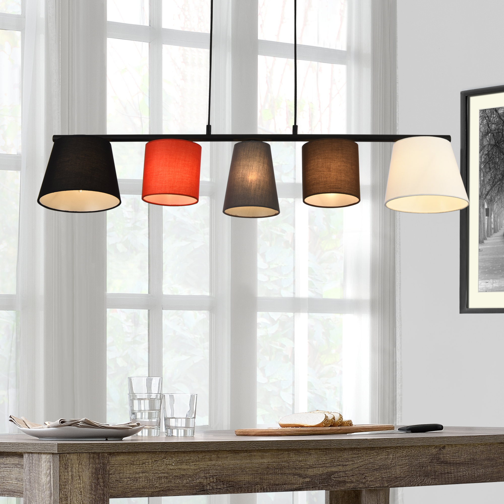 foto del prodotto  lux.pro lampada da soffitto a 5 luci lampada a sospensione paralume tessuto multicolore e14 40w