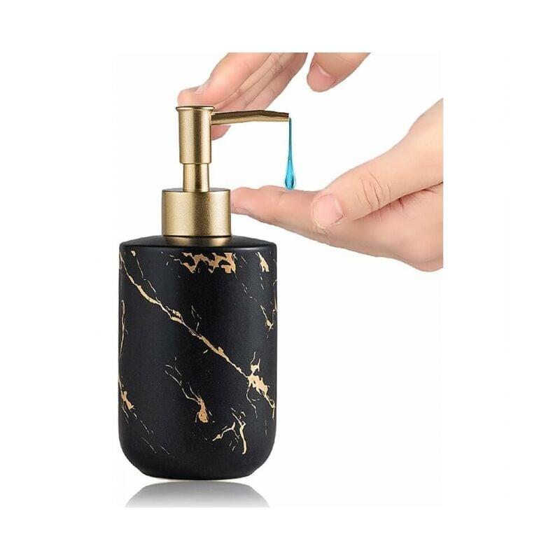 foto del prodotto (nero) dispenser di sapone 300ml pompa per sapone per le mani in ceramica con effetto marmo dispenser per gel doccia accessori per il bagno