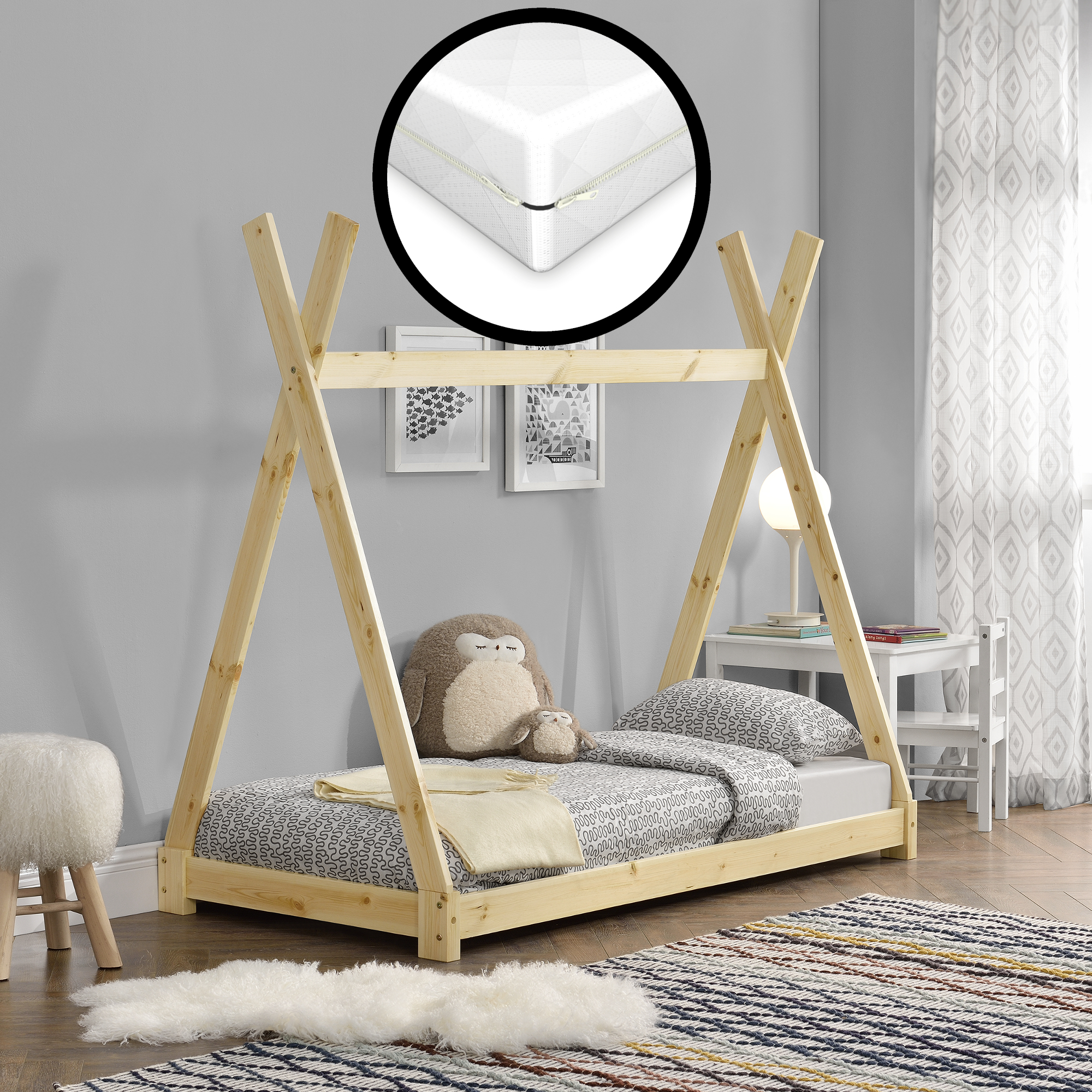foto del prodotto  neu.haus letto per bambini con materasso a schiuma fredda 80 x 160 cm fodera rimovibile ko tex standard 100 made in