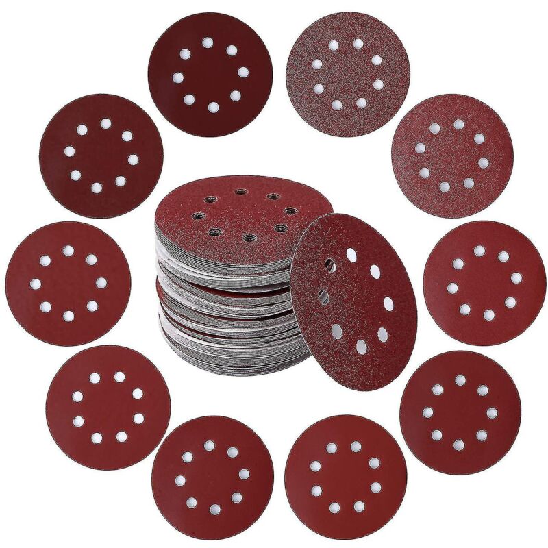 foto del prodotto  promozione dello stock 100 pezzi 125 mm 8 fori dischi abrasivi carta vetrata levigatrice carta vetrata rotonda,,