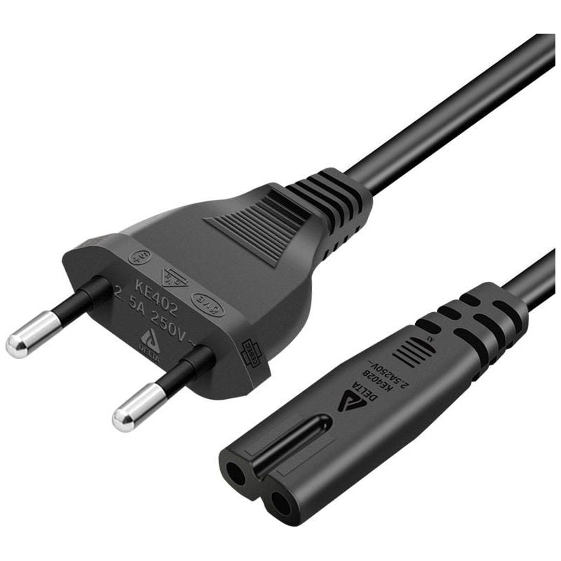 foto del prodotto  promozione dello stock cavo di alimentazione 1,5 metri spina europea a 2 pin per samsung philips lg sony tv, ps4, ps3, monitor pc, stampante nero