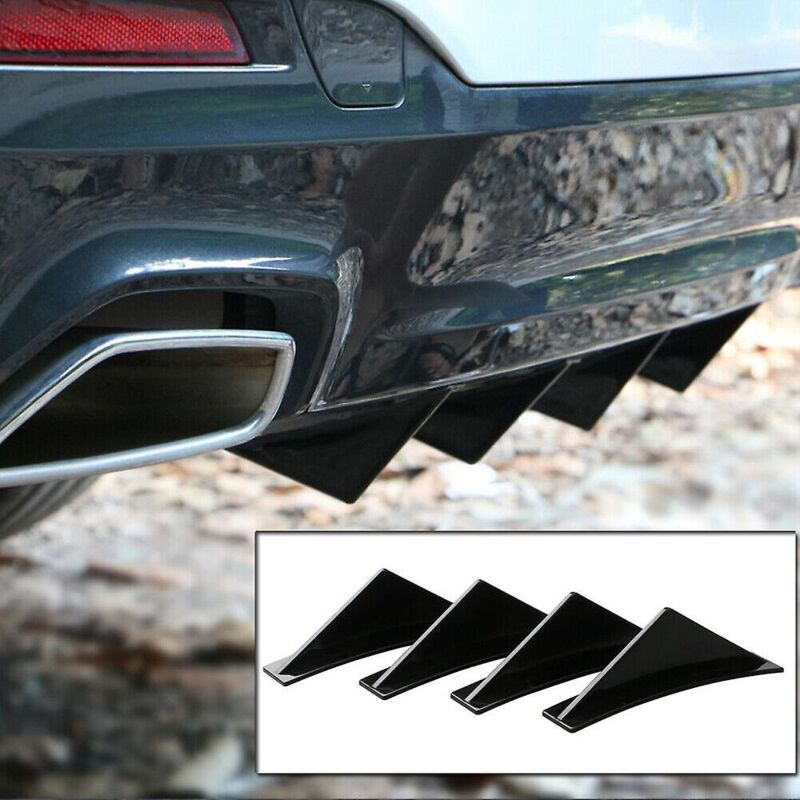 foto del prodotto  promozione dello stock kit diffusore per labbra spoiler ala paraurti posteriore universale nero lucido per auto 4 pinne di squalo