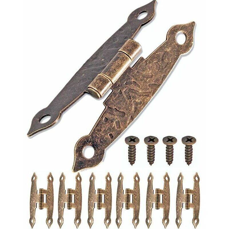 foto del prodotto  promozione dello stock set di 6 cerniere antiche, design in bronzo per armadi, ante di armadi, cassapanche, scatole, barattoli di latta, stile