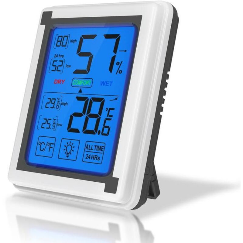 foto del prodotto  promozione dello stock termometro digitale, igrometro per interni, indicatore di umidit con ampio touch screen e indicatori di temperatura e