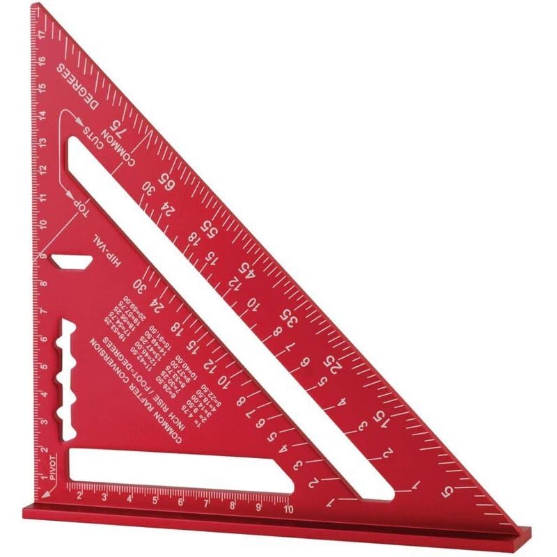foto del prodotto (rosso) 185mm righello triangolare in lega di alluminio ad alta precisione goniometro quadrato strumento di misurazione per la lavorazione del legno