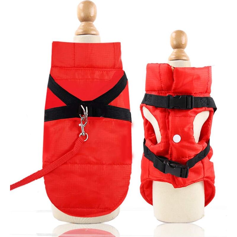 foto del prodotto  schiena 20 cm petto 30 cm cappotto invernale rosso per cani impermeabile e caldo con foro per il guinzaglio, set di giubbotti per cuccioli,