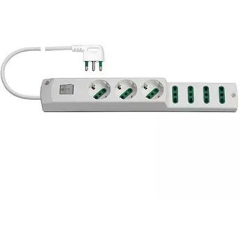 foto del prodotto 00425.cc.b - ciabatta multipresa elettrica 7 posti, 3 shuko 4 bipasso 10 16a bianca - vimar