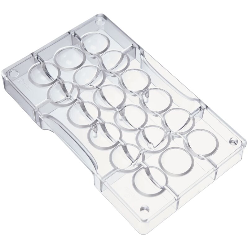 foto del prodotto 0050089 mezza sfera 25 x h 10 mm. dim. cav. 200 x 120 x 22 mm, stampi professionali, in policarbonato, per realizzare cioccolatini 3d lucidi e