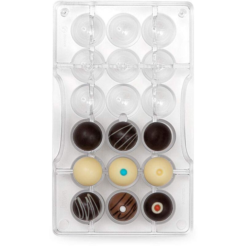 foto del prodotto 0050152 stampo professionale cioccolato mezza sfera con foro, 18 cavit da 25 x h12,5 mm, policarbonato decora