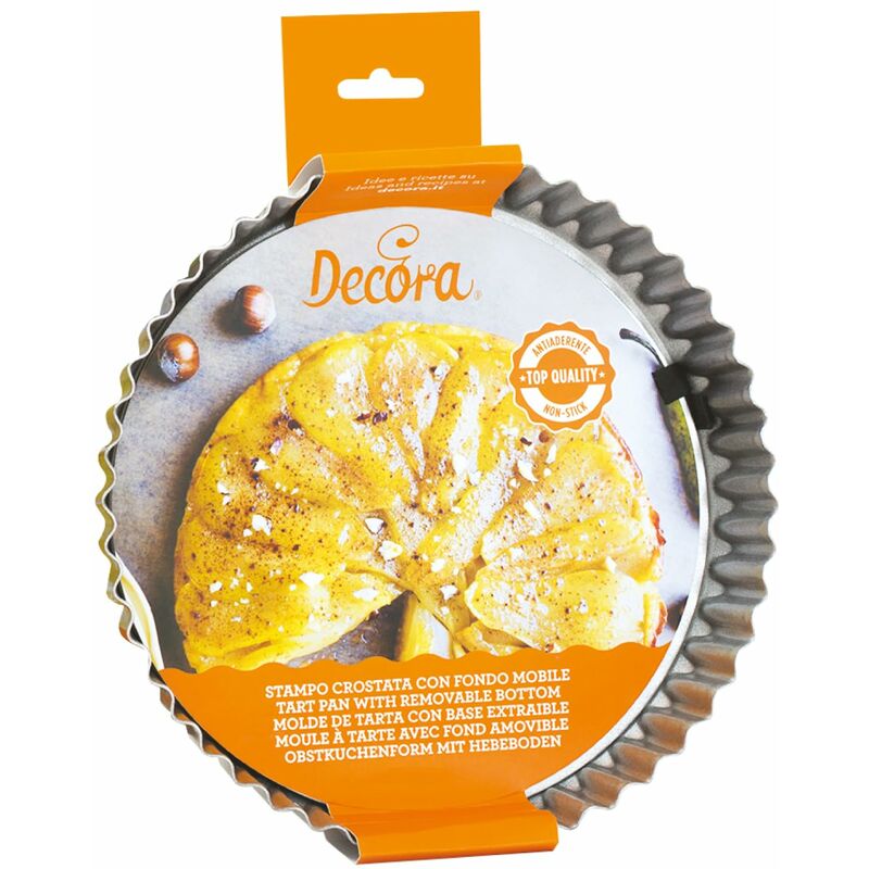 foto del prodotto 0070018 stampo per crostata con fondo mobile in acciaio antiaderente, tonda 28 x 3,5 cm, rende facile sformare i dolci, design professionale