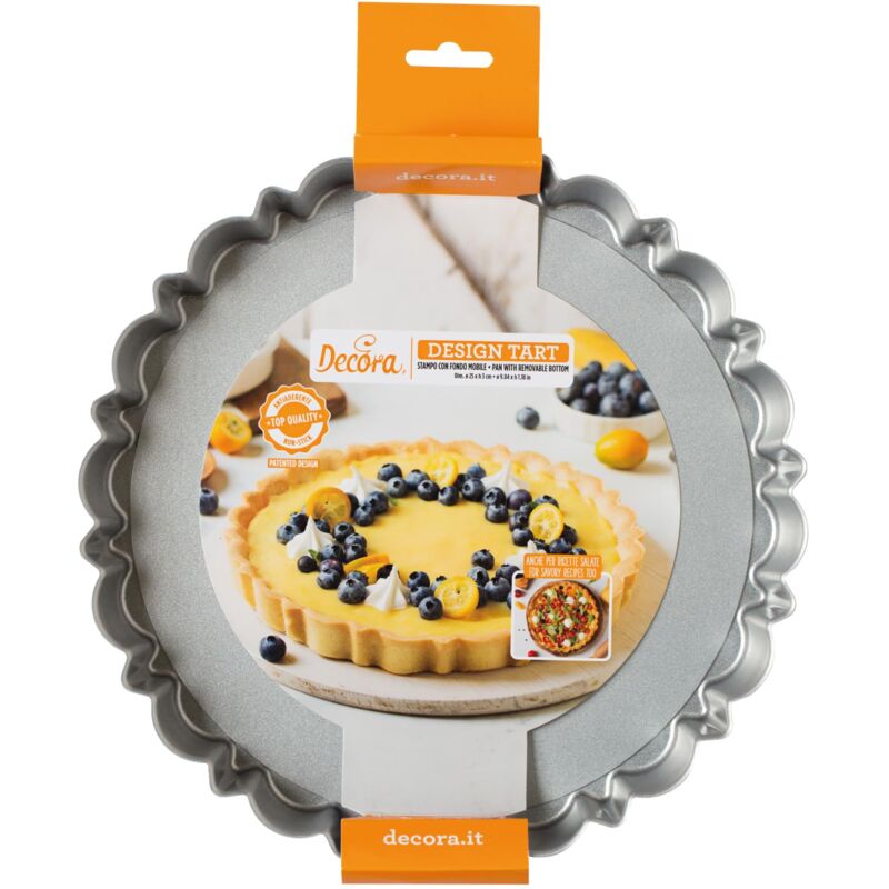 foto del prodotto 0075052 stampo per crostata con fondo mobile da 25 x 3 h cm, in acciaio antiaderente, tonda, per sformare dolci facilmente, design professionale