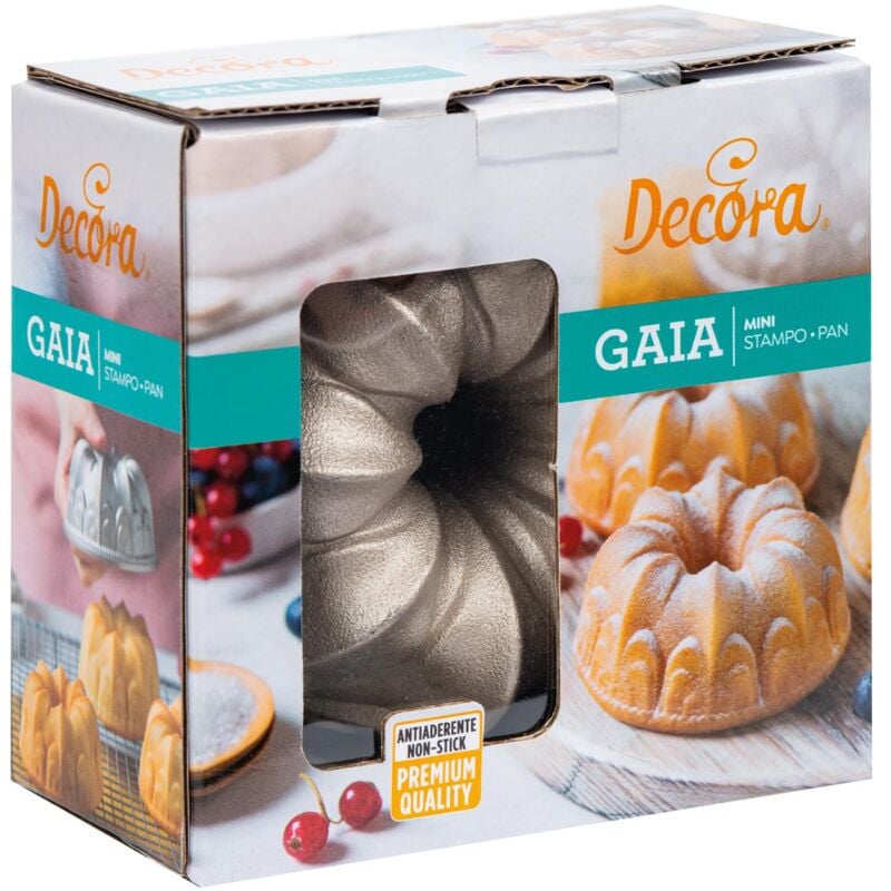 foto del prodotto 0080117 stampo antiaderente mini gaia 10 x 5 h cm, in alluminio pressofuso, per realizzare preparazioni dolci e salate. decora