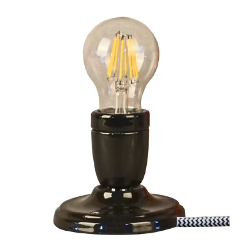 foto del prodotto 011842 lampada con attacco in ceramica nera cavo nero bianco opjet