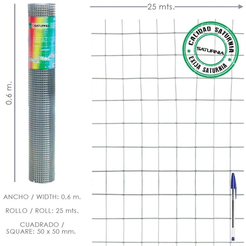 foto del prodotto 01200151 rete zincata saldata 50x50 2,00 60 cm. ga rotolo da 25 metri, 63x29x29 cm saturnia