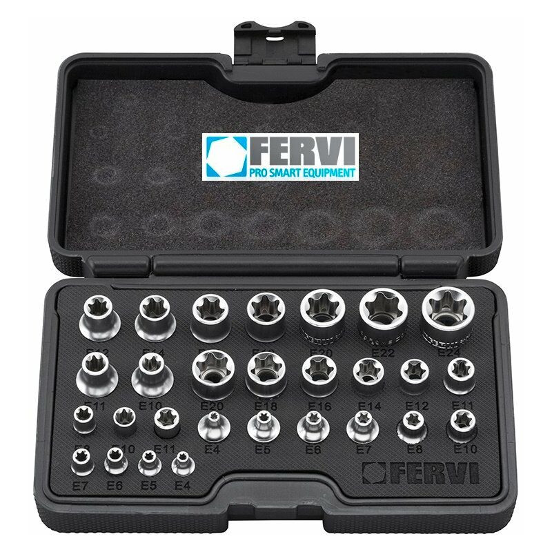 foto del prodotto 0195 serie 28 chiavi a bussola per bulloni torx tx cricchetto 1 4 3 8 1 2 fervi