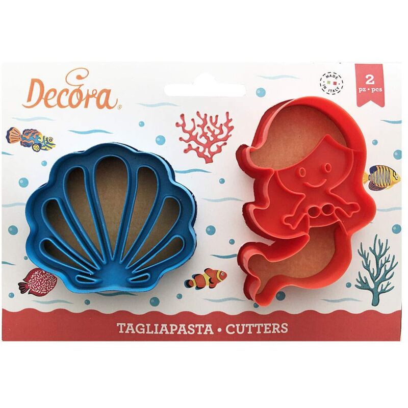 foto del prodotto 0255138 set 2 tagliapasta sirena e conchiglia in plastica, il kit ideale per creare zioni in pasta di zucchero o di gomma, made in italy, design