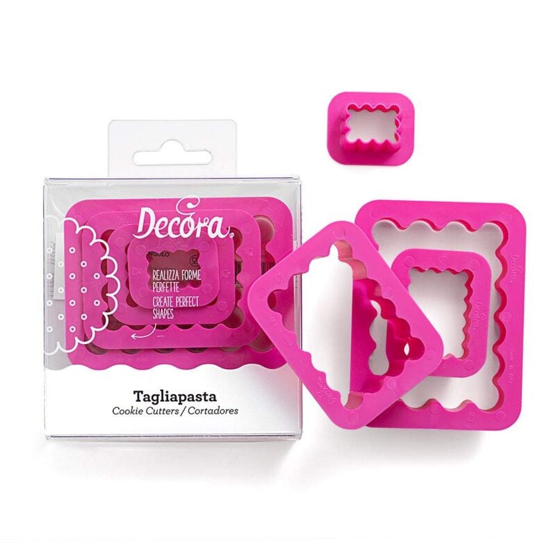 foto del prodotto 0255310 set 4 tagliapasta rettangolo festonato, in plastica, il kit ideale per creare zioni in pasta di zucchero o di gomma, made in italy, design
