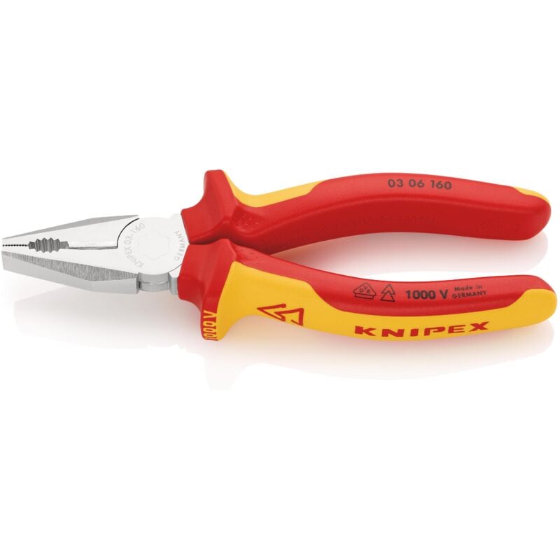 foto del prodotto 03 06 160 pinza universale isolati con manici rivestiti in materiale bicomponente, collaudati vde cromata 160 mm