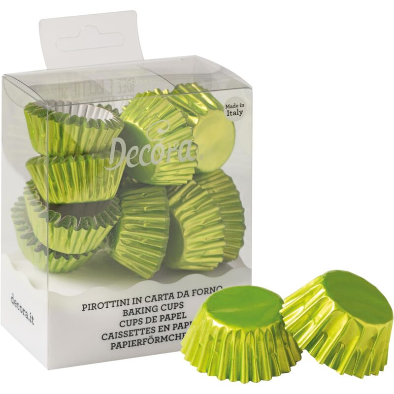 foto del prodotto 0339785 confezione da 180 pirottini bon bon lime metallic da 27 x 17 mm, per cuocere, presentare e regalare muffin e dolcetti, resistono fino a