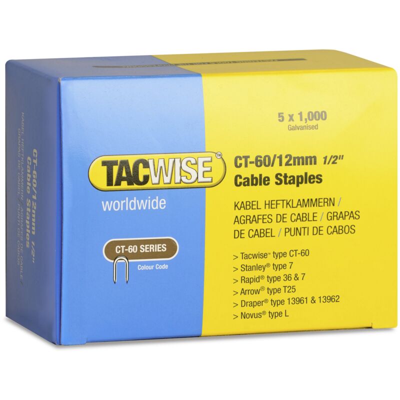 foto del prodotto 0355 punti ferma cavi di acciaio galvanizzato tipo ct 60 da 12 mm, confezione da 5000 tacwise