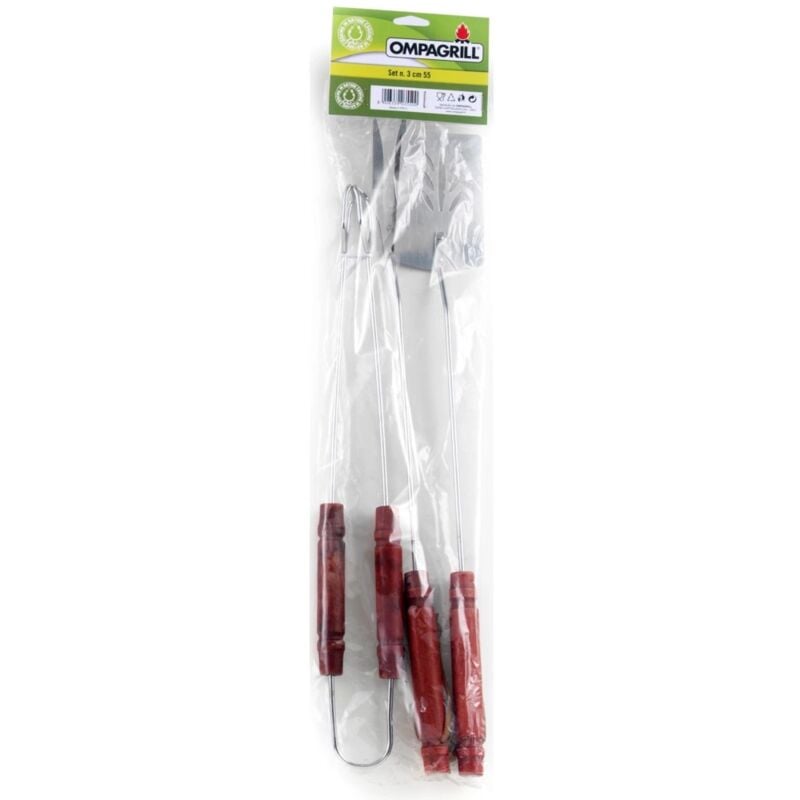 foto del prodotto 03550 set forchettone pinza e paletta spatula per barbecue ompagrill