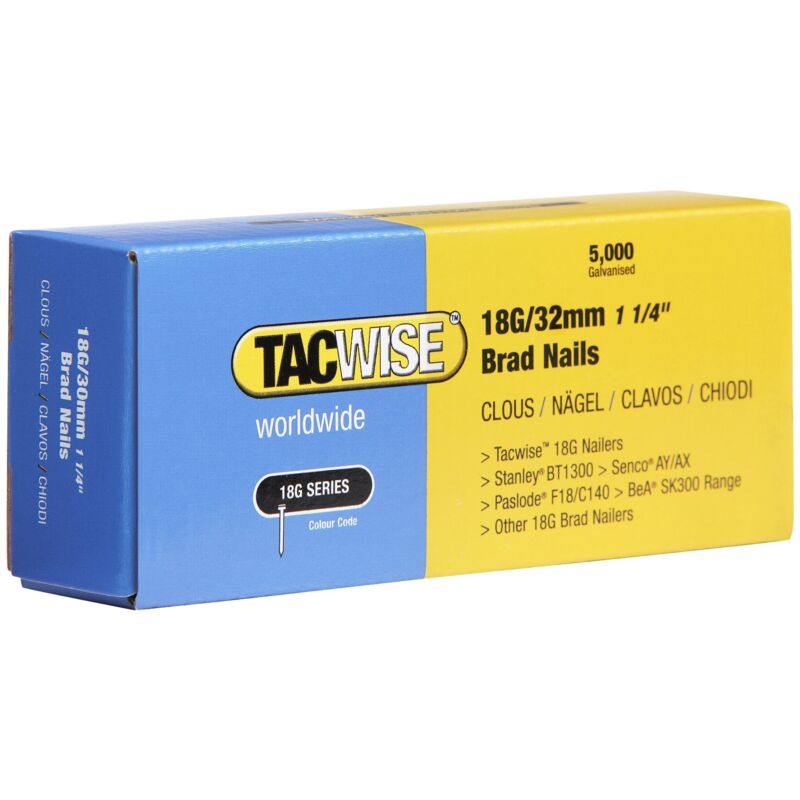 foto del prodotto 0398 chiodi brad galvanizzati tipo 18g 32 mm, confezione da 5000 tacwise