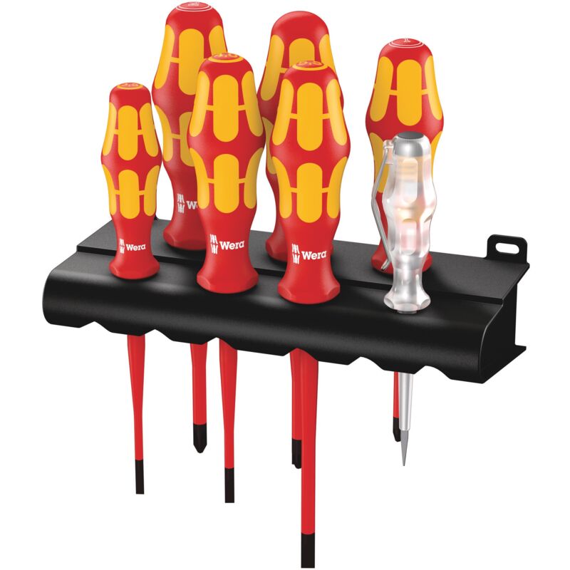 foto del prodotto 05006480001 160 is 7 assortimento di giravite kraftform plus serie 100 tester di fase unipolare supporto, 7 pezzi wera
