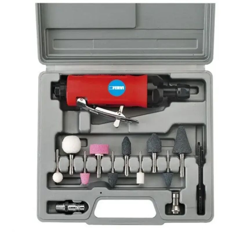 foto del prodotto 0570 smerigliatrice pneumatica assiale con set molettine 14 pz. fervi