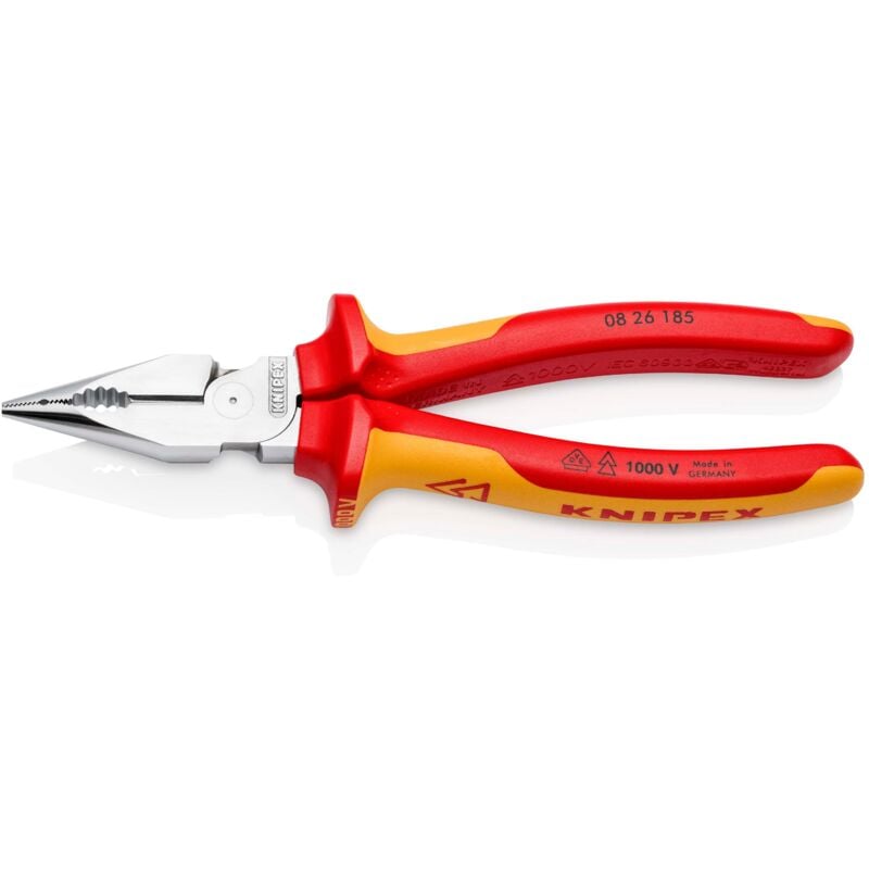 foto del prodotto 08 26 185 pinza universale con testa a punta isolati con manici rivestiti in materiale bicomponente, collaudati vde cromata 185 mm