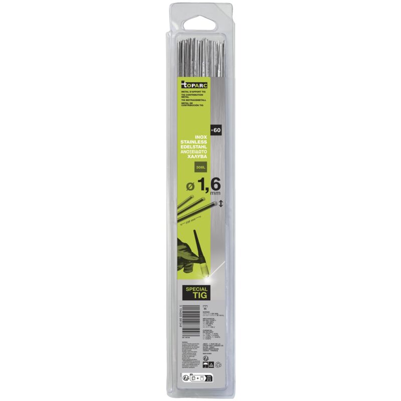 foto del prodotto 087248 blister da 60 elettrodi speciali tig inox, tipo 308l, diametro 1,6 mm, lunghezza 330 mm gys