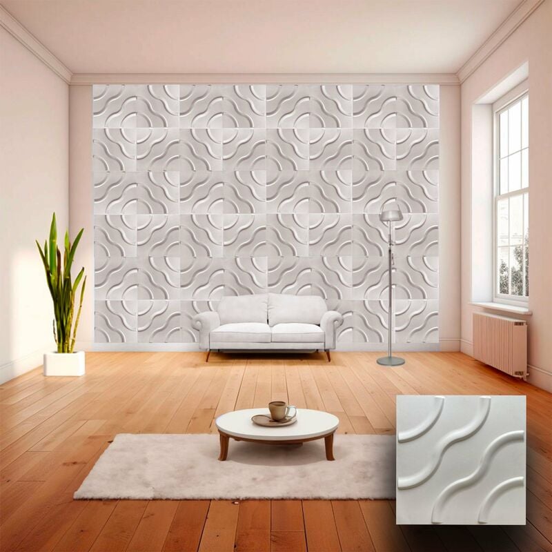 foto del prodotto 1,99 pannello in fibra naturale a parete 3d, rivestimento di lusso 3d 50x50cm bianco verniciabile fiori