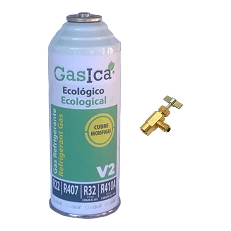 foto del prodotto 1 bottiglia gas ecologico gasica 226gr v2 valvola sostitutiva r22, r32, r407c, r410a organic fermo