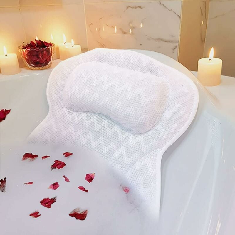 foto del prodotto 1 cuscino da bagno, cuscino ergonomico per vasca da bagno con 6 ventose antiscivolo per supporto testa, collo e schiena, perfetto per vasche da bagno