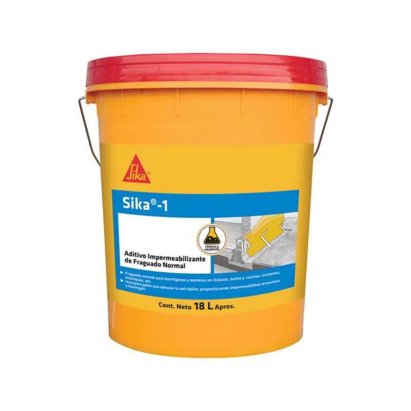 foto del prodotto 1, giallo additivo impermeabilizzante per malte e betoncini cementizi liquido pronto all uso facile dispersione bidoncini da 5kg sika