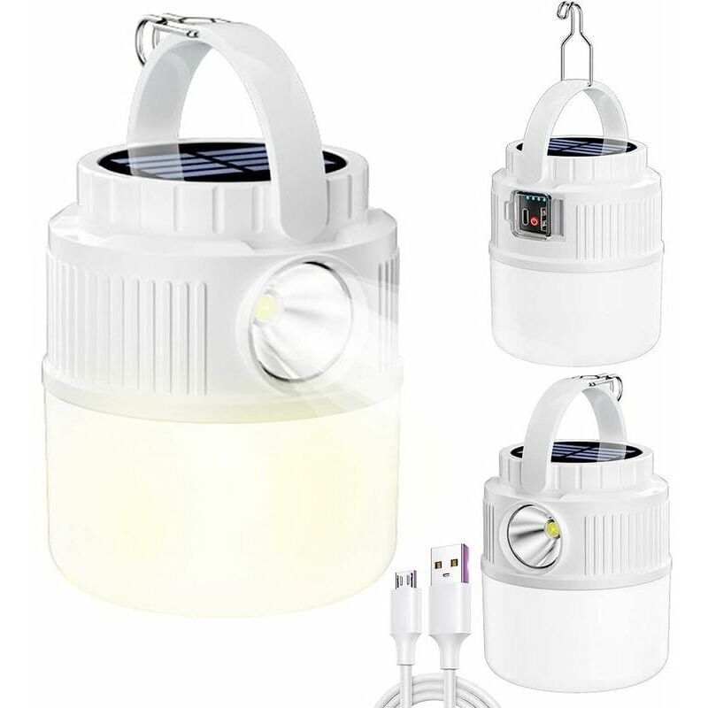 foto del prodotto 1 lampada da campeggio a led ad energia solare, ricaricabile tramite usb, sorgente luminosa portatile a 4 modalit , impermeabile e doppio led, nuova